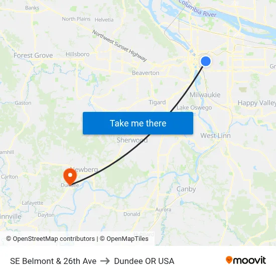 SE Belmont & 26th Ave to Dundee OR USA map