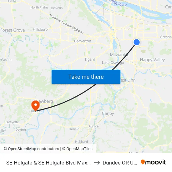 SE Holgate & SE Holgate Blvd Max Stn to Dundee OR USA map