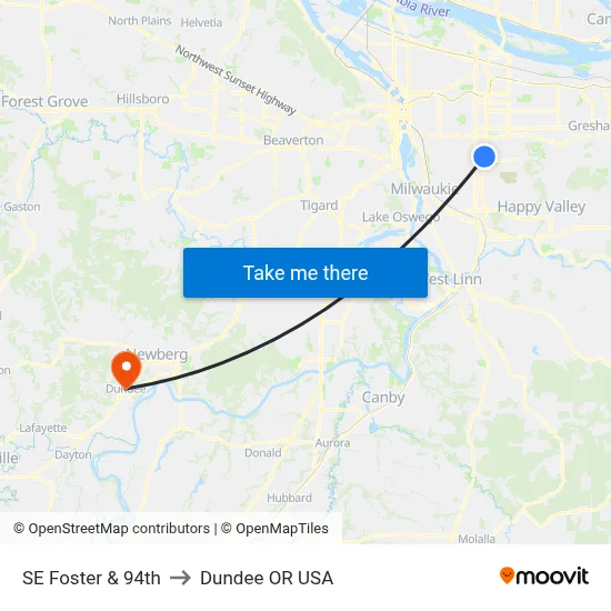 SE Foster & 94th to Dundee OR USA map