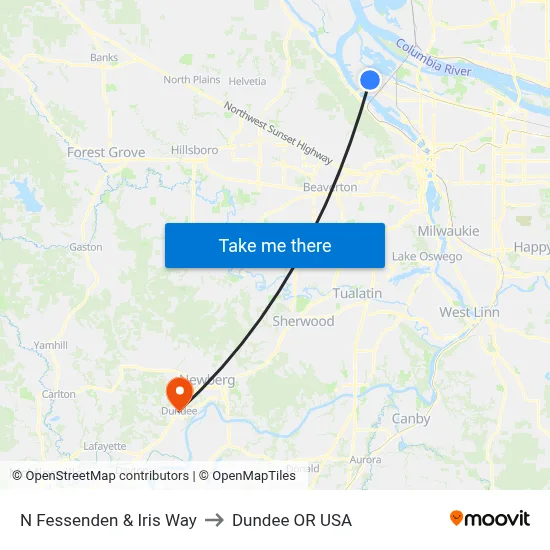 N Fessenden & Iris Way to Dundee OR USA map