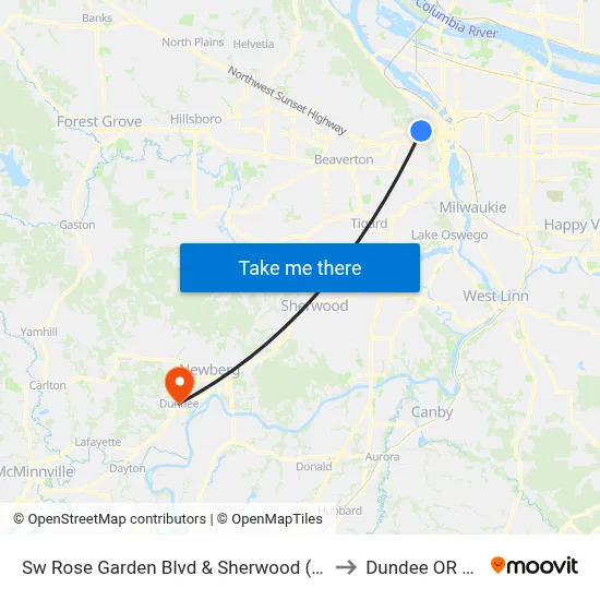 Sw Rose Garden Blvd & Sherwood (South) to Dundee OR USA map