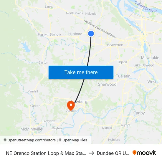 NE Orenco Station Loop & Max Station to Dundee OR USA map