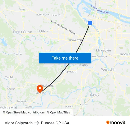 Vigor Shipyards to Dundee OR USA map