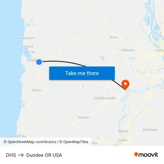 DHS to Dundee OR USA map