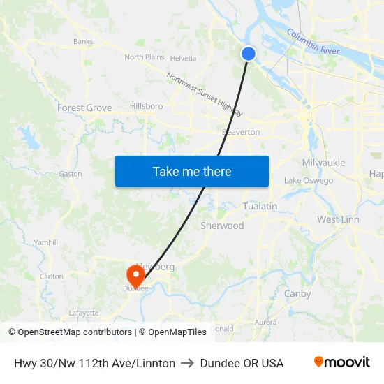 Hwy 30/Nw 112th Ave/Linnton to Dundee OR USA map