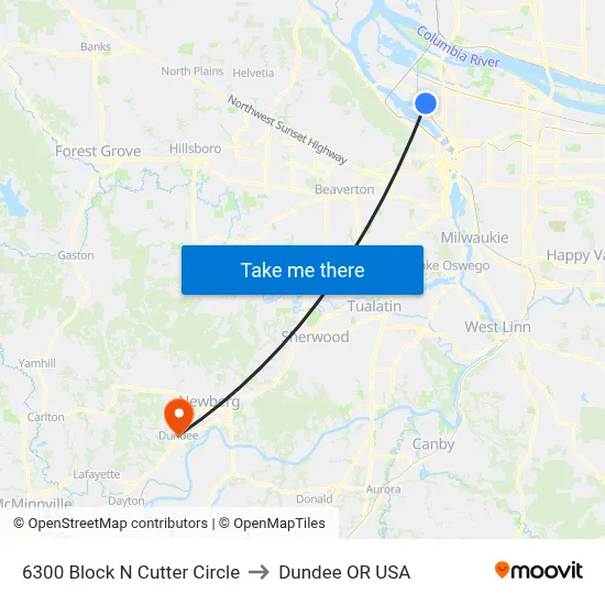 6300 Block N Cutter Circle to Dundee OR USA map