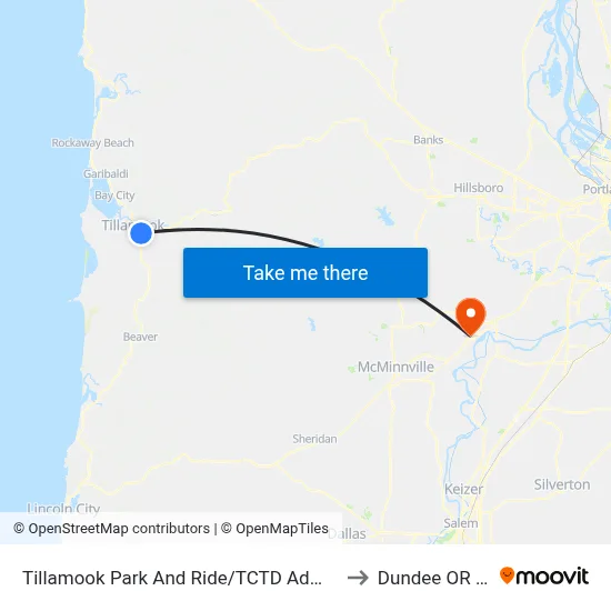 Tillamook Park And Ride/TCTD Admin Office to Dundee OR USA map