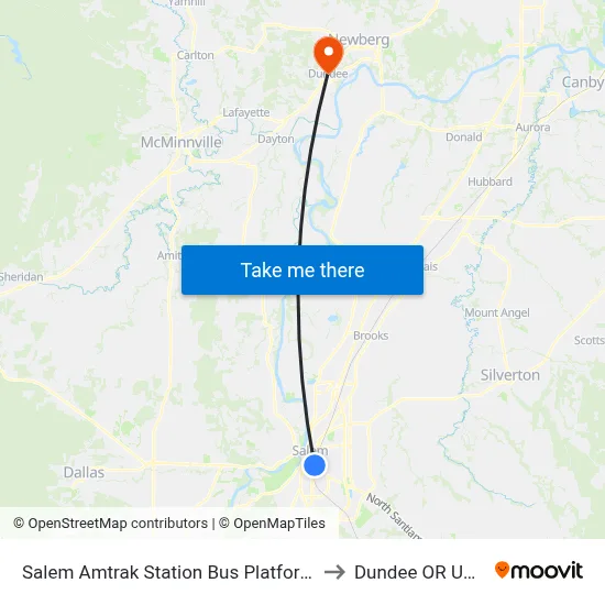 Salem Amtrak Station Bus Platform to Dundee OR USA map