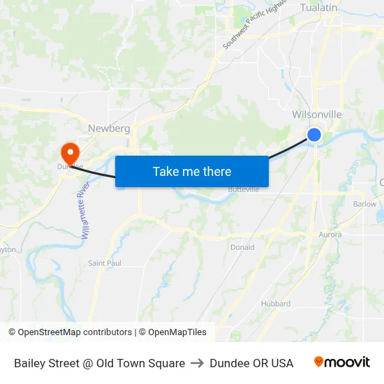 Bailey Street @ Old Town Square to Dundee OR USA map