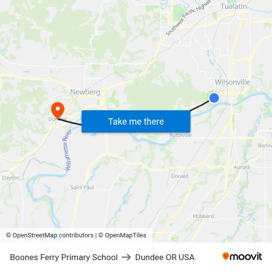 Boones Ferry Primary School to Dundee OR USA map