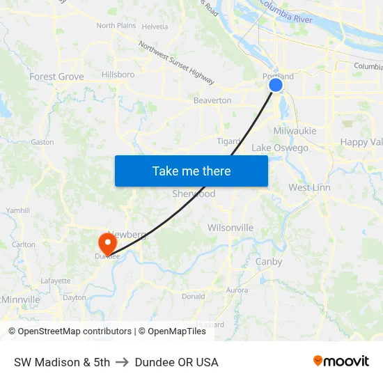 SW Madison & 5th to Dundee OR USA map