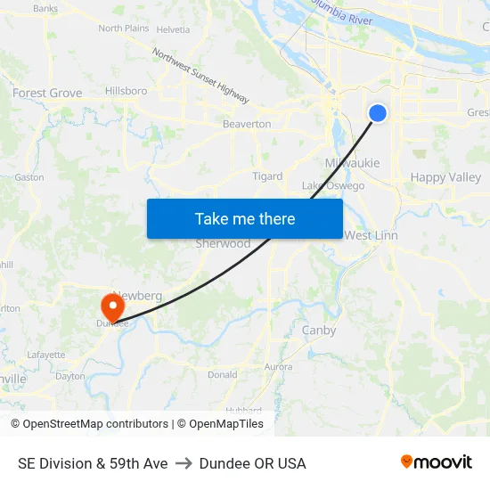SE Division & 59th Ave to Dundee OR USA map