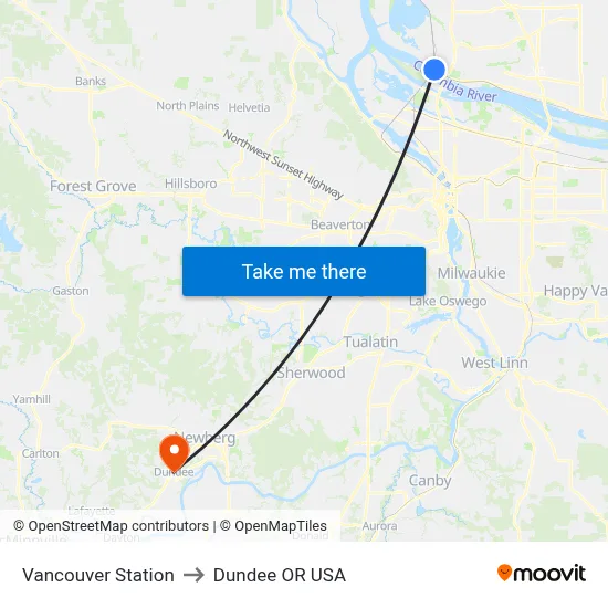 Vancouver Station to Dundee OR USA map
