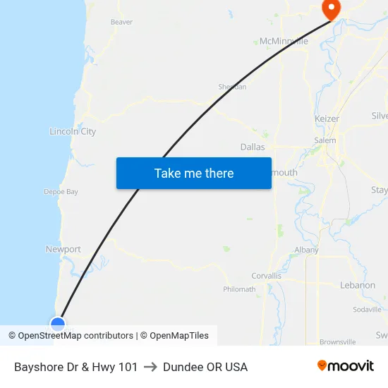 Bayshore Dr & Hwy 101 to Dundee OR USA map