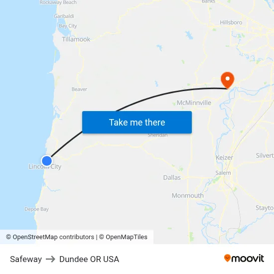 Safeway to Dundee OR USA map