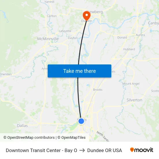 Downtown Transit Center - Bay O to Dundee OR USA map