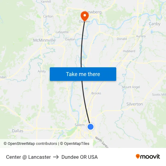 Center @ Lancaster to Dundee OR USA map
