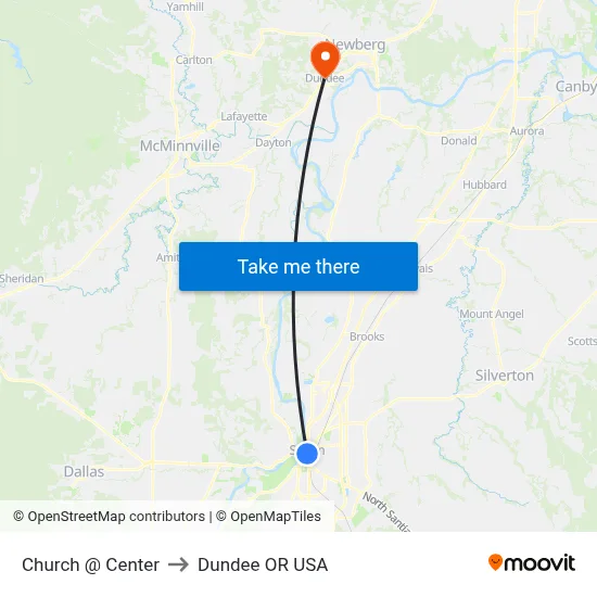 Church @ Center to Dundee OR USA map