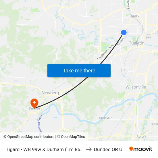 Tigard - WB 99w & Durham (Tm 8644) to Dundee OR USA map