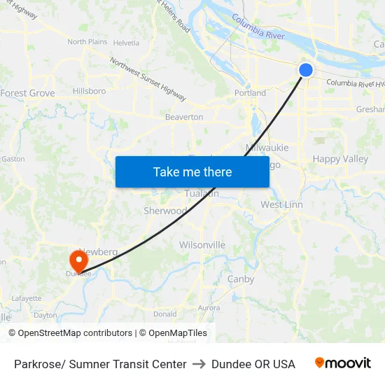 Parkrose/ Sumner Transit Center to Dundee OR USA map