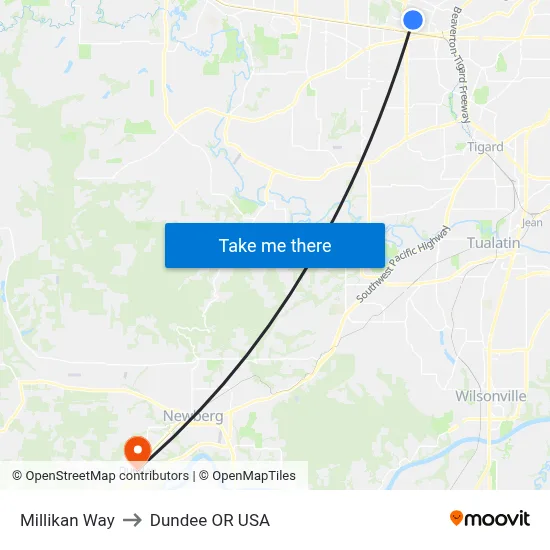 Millikan Way to Dundee OR USA map