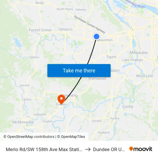 Merlo Rd/SW 158th Ave Max Station to Dundee OR USA map