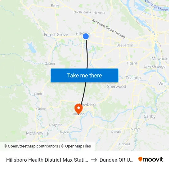 Hillsboro Health District Max Station to Dundee OR USA map