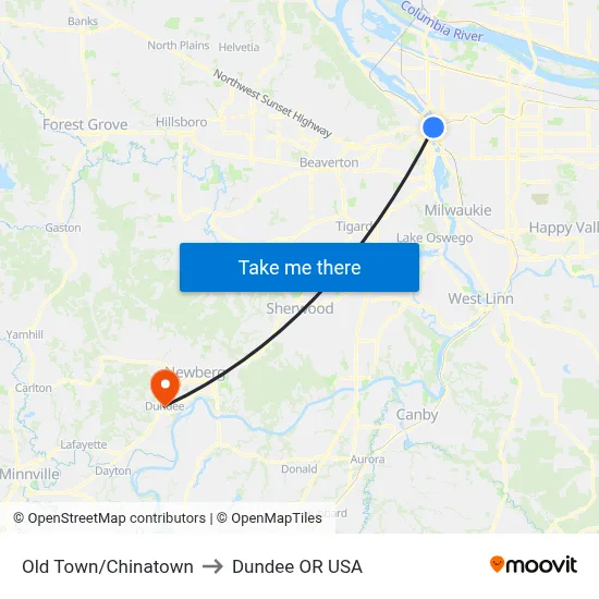 Old Town/Chinatown to Dundee OR USA map