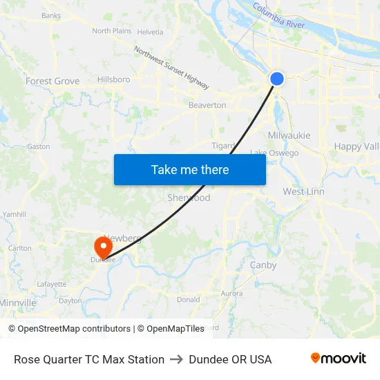 Rose Quarter TC Max Station to Dundee OR USA map