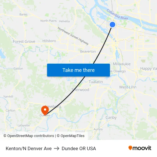 Kenton/N Denver Ave to Dundee OR USA map