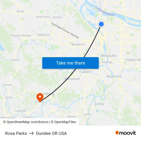 Rosa Parks to Dundee OR USA map