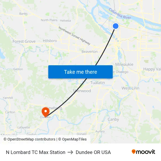 N Lombard TC Max Station to Dundee OR USA map