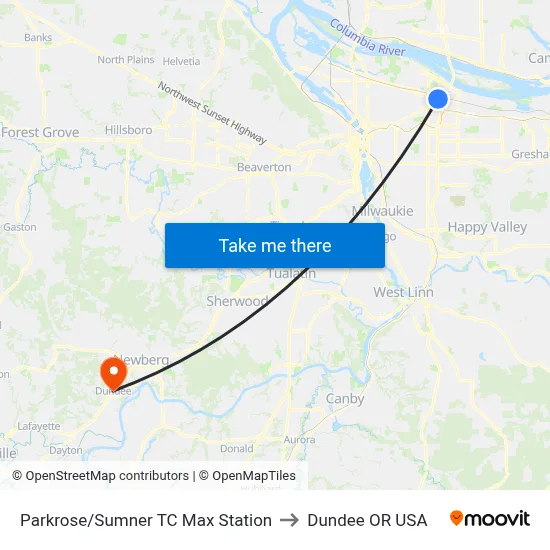 Parkrose/Sumner TC Max Station to Dundee OR USA map