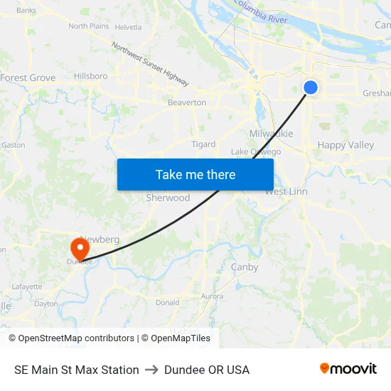 SE Main St Max Station to Dundee OR USA map