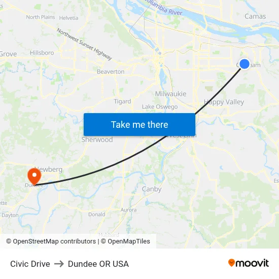 Civic Drive to Dundee OR USA map