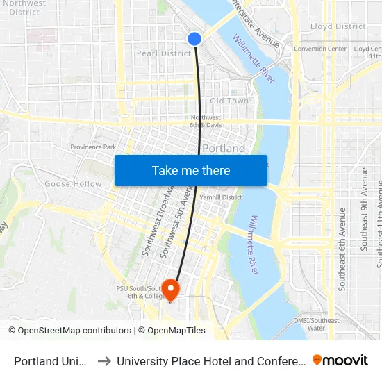 Portland Union Station to University Place Hotel and Conference Center Portland map