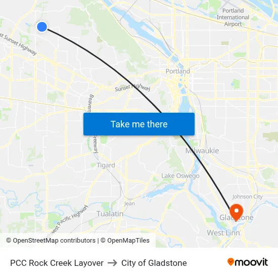 PCC Rock Creek Layover to City of Gladstone map