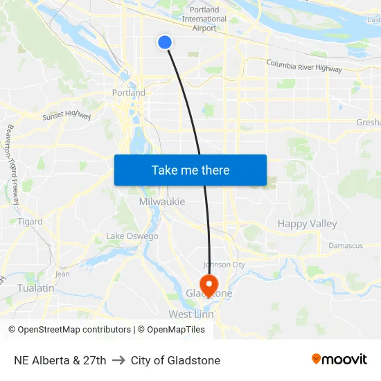 NE Alberta & 27th to City of Gladstone map