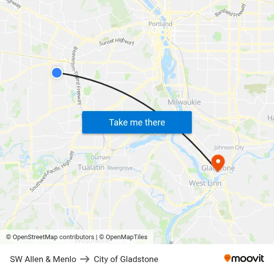 SW Allen & Menlo to City of Gladstone map