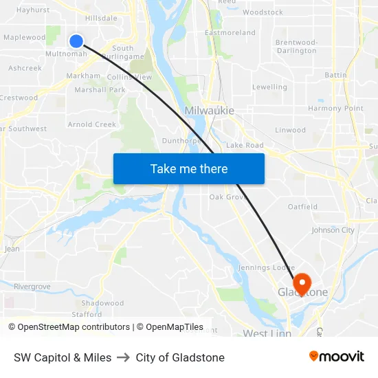SW Capitol & Miles to City of Gladstone map