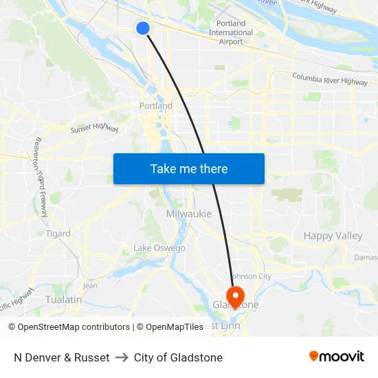 N Denver & Russet to City of Gladstone map