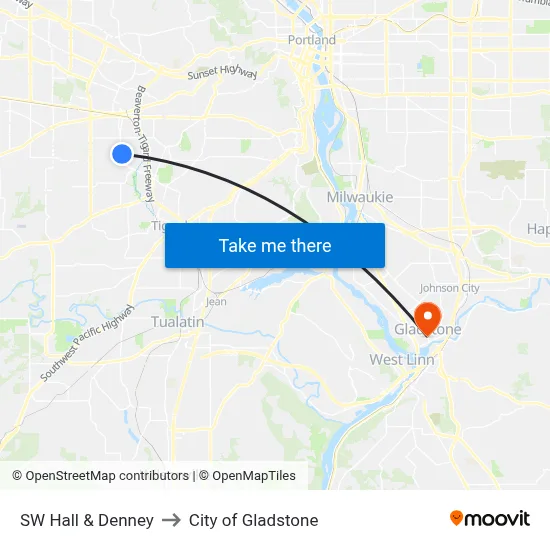 SW Hall & Denney to City of Gladstone map