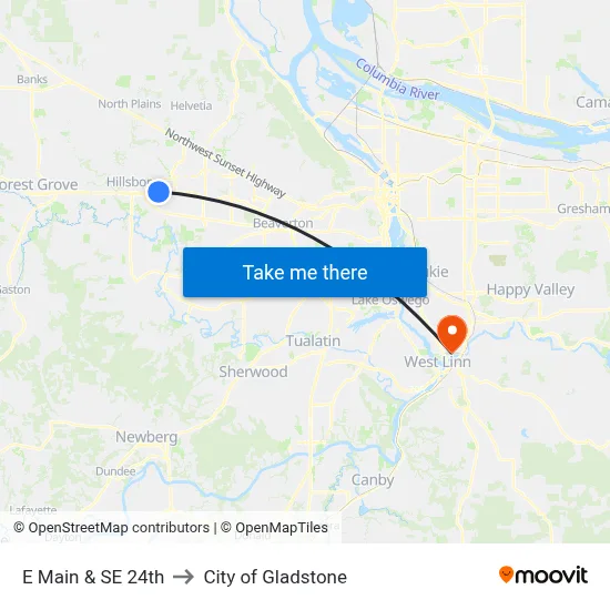 E Main & SE 24th to City of Gladstone map