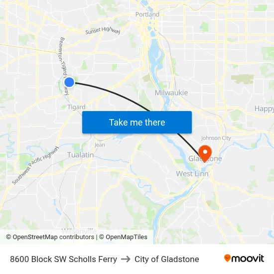 8600 Block SW Scholls Ferry to City of Gladstone map