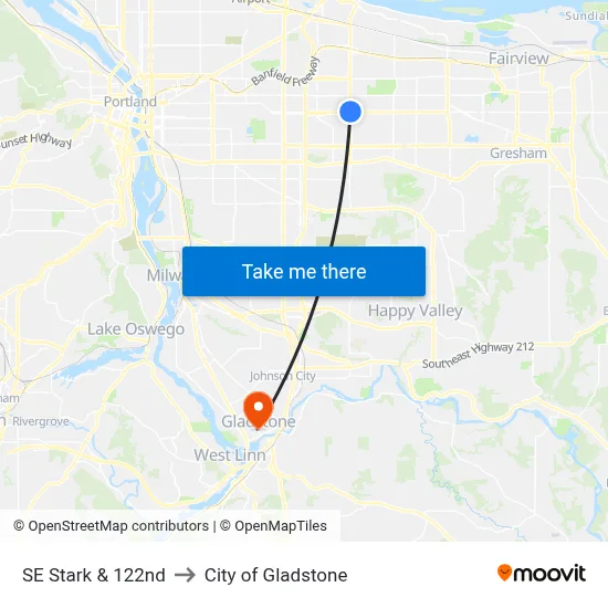 SE Stark & 122nd to City of Gladstone map