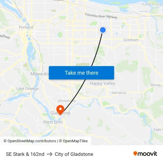 SE Stark & 162nd to City of Gladstone map