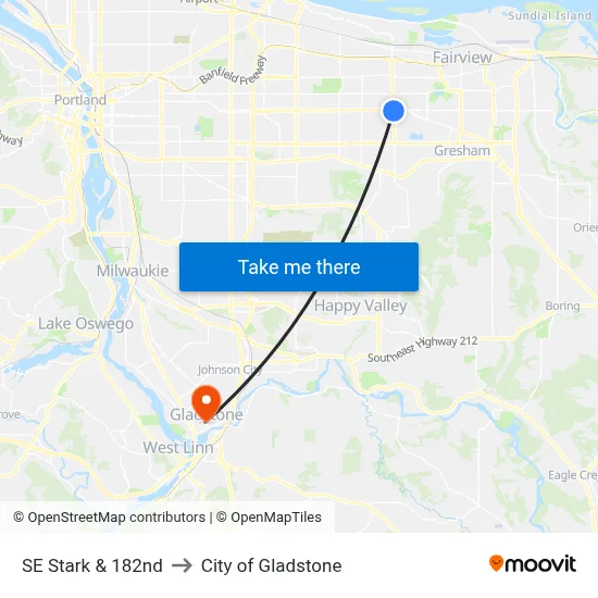 SE Stark & 182nd to City of Gladstone map