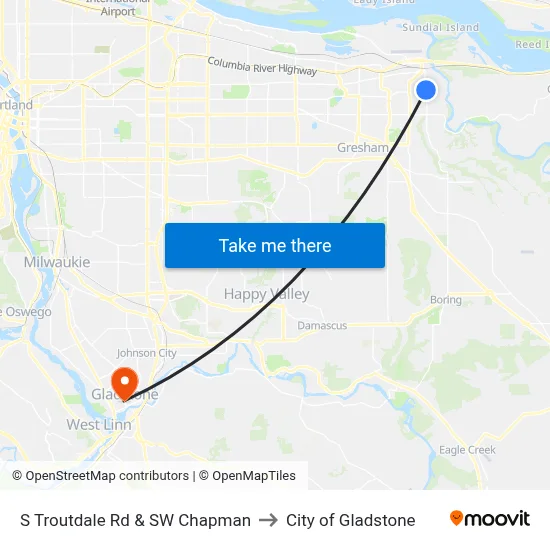 S Troutdale Rd & SW Chapman to City of Gladstone map