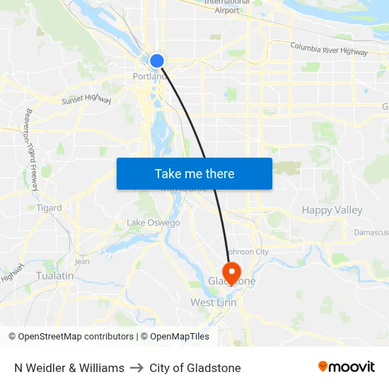 N Weidler & Williams to City of Gladstone map