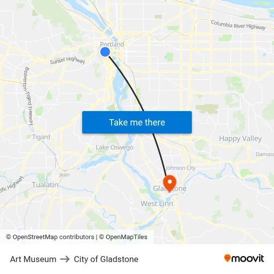 Art Museum to City of Gladstone map